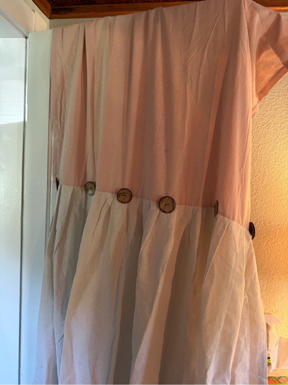 Two-Tone Pink and Cream Button-Accent curtains